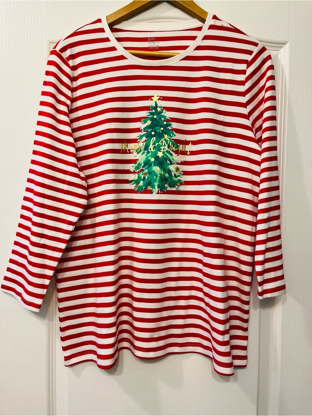 Kim Rogers Red & White Striped Long Sleeve Tee with Green Tree